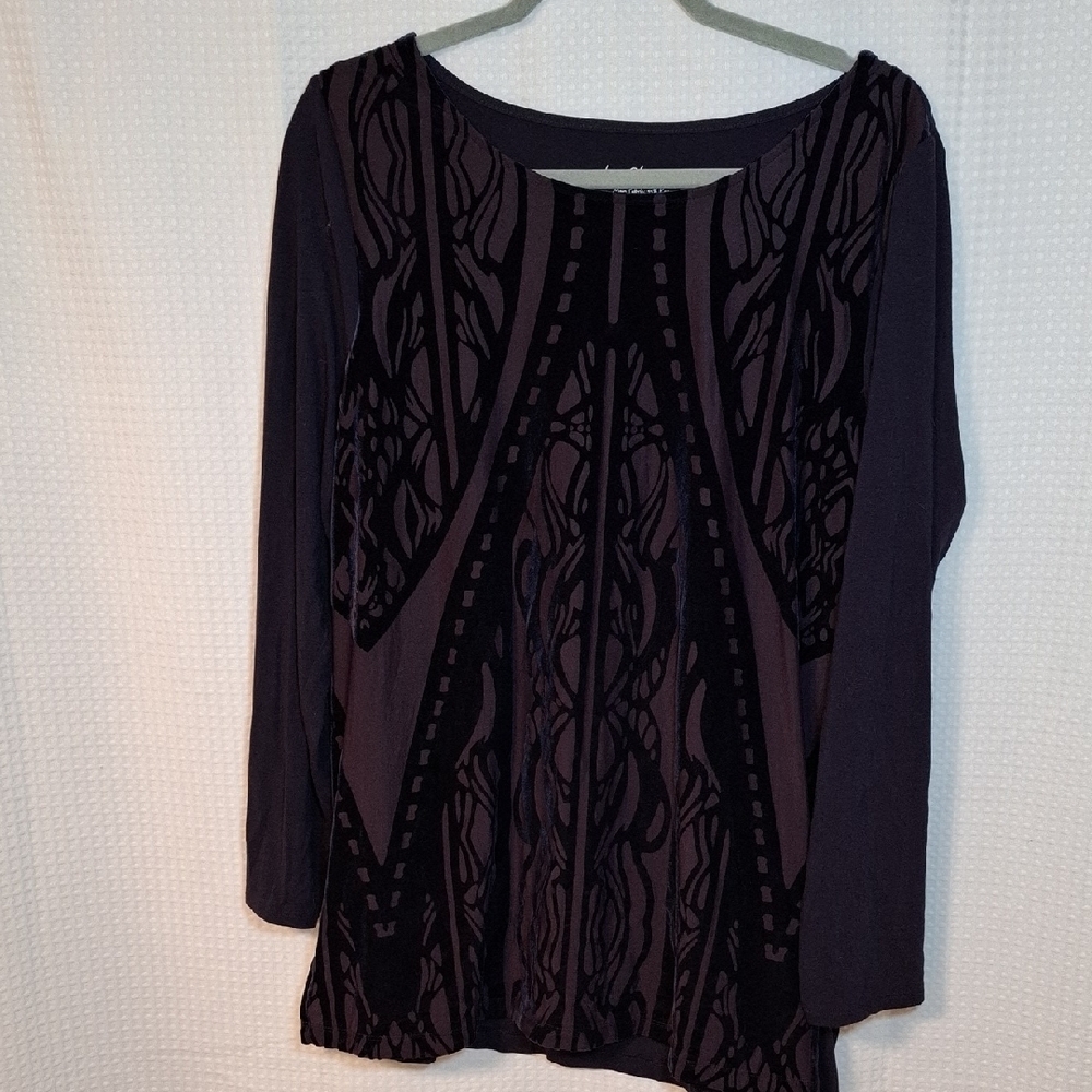 Chico's Velvet Burnout Top – Dark Purple, Luxe Texture, Size 2 (Large